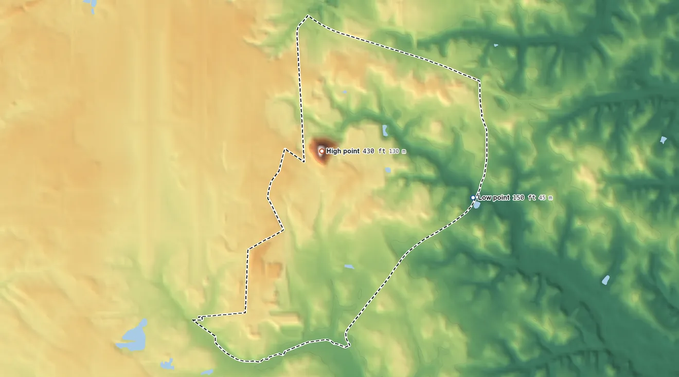 Topographic elevation map of Melwood, Maryland, shaded from 150 ft on the east side to 430 ft near the middle