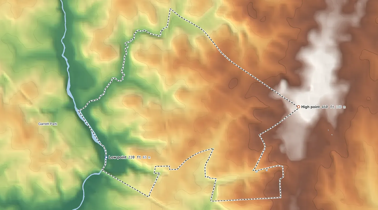 Topographic elevation map of North Kensington, Maryland, shaded from 220 ft on the southwest side to 460 ft on the east side