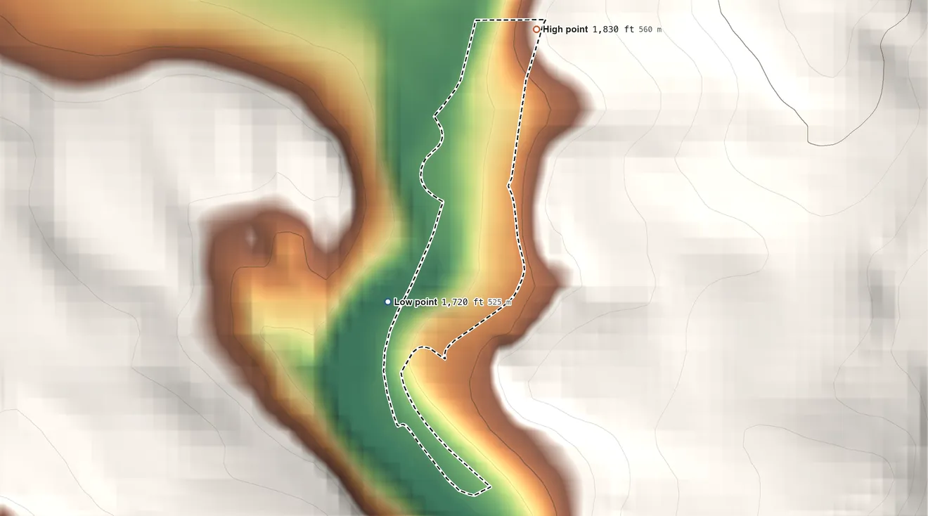 Topographic elevation map of Ocean, Maryland, shaded from 1,720 ft on the southwest side to 1,830 ft on the northeast edge, below higher ground just outside