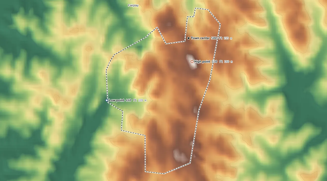 Topographic elevation map of Tilghmanton, Maryland, shaded from 440 ft on the southwest side to 530 ft on the south side