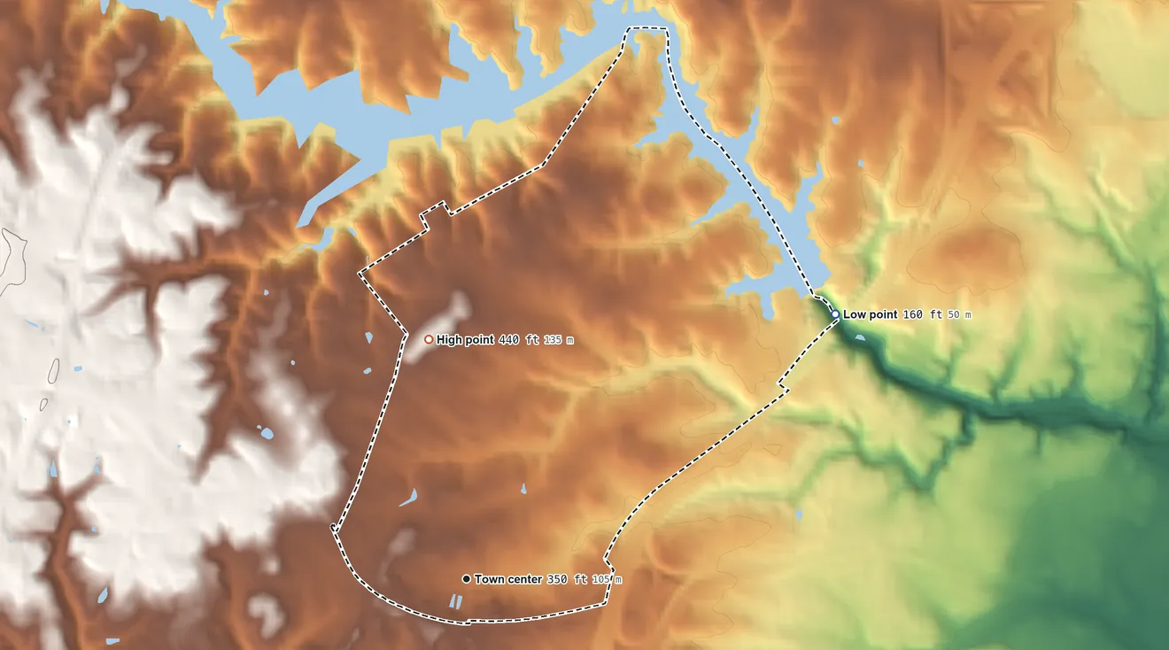 Topographic elevation map of West Laurel, Maryland, shaded from 160 ft on the northeast side to 440 ft on the north side