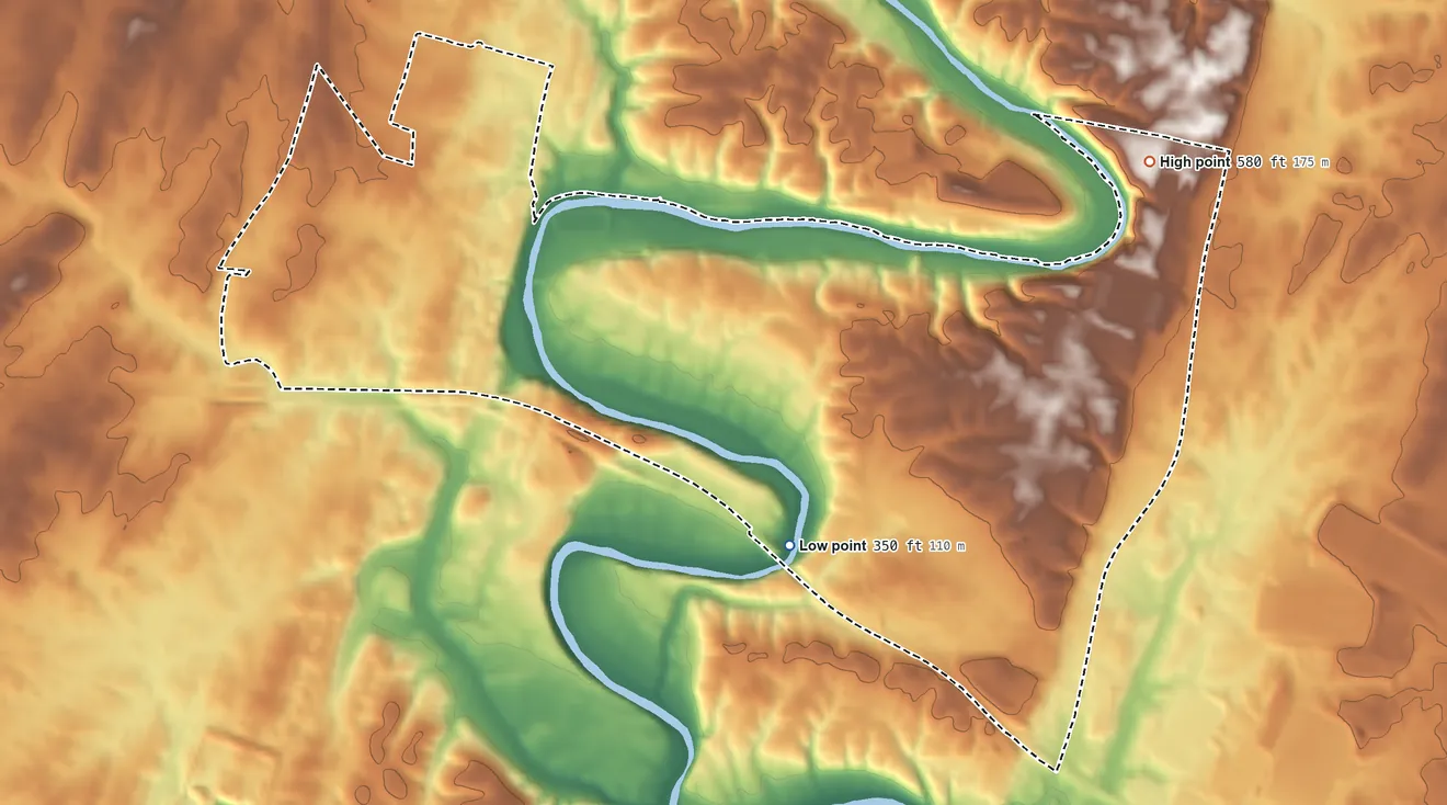 Topographic elevation map of Wilson-Conococheague, Maryland, shaded from 350 ft on the south side to 580 ft on the northeast side