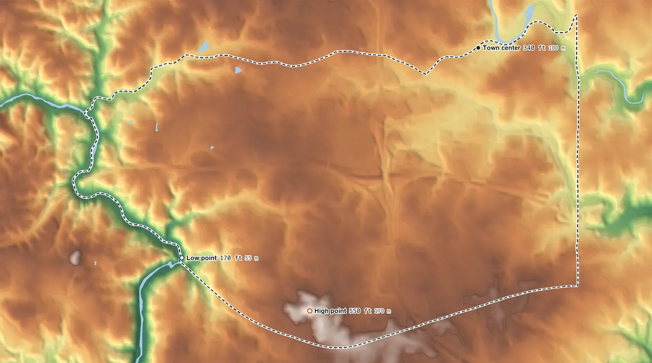 Topographic elevation map of Woodlawn, Maryland, shaded from 170 ft on the southwest side to 550 ft on the southwest side