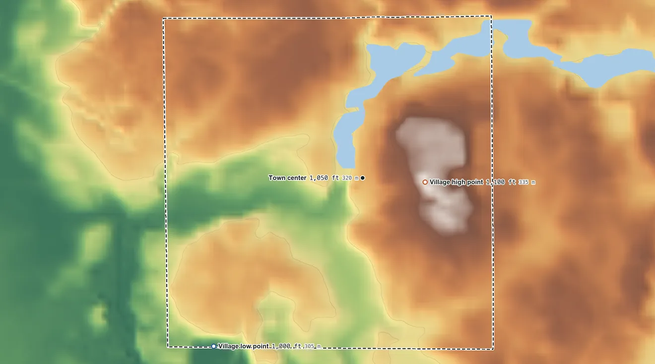 Topographic elevation map of Addison, Michigan, shaded from 1,000 ft on the southwest side to 1,100 ft on the east side