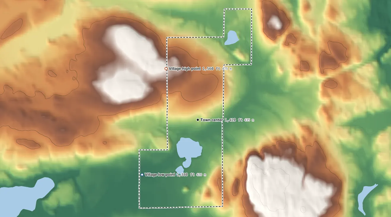 Topographic elevation map of Alpha, Michigan, shaded from 1,380 ft on the southwest side to 1,560 ft on the northwest side