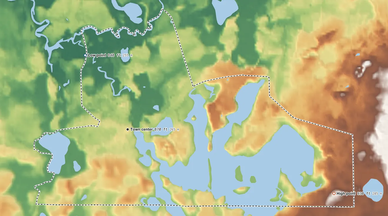 Topographic elevation map of Argentine, Michigan, shaded from 840 ft on the northwest side to 930 ft on the east side