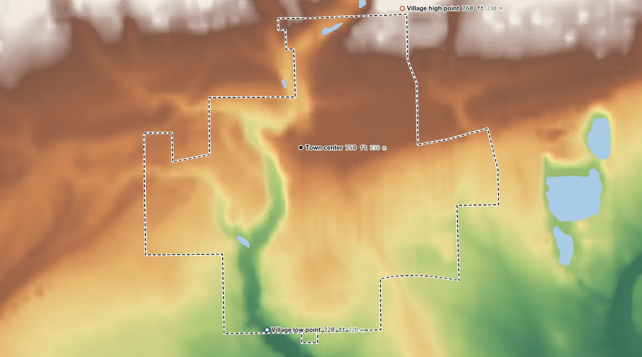 Topographic elevation map of Armada, Michigan, shaded from 720 ft on the south side to 760 ft on the northeast side