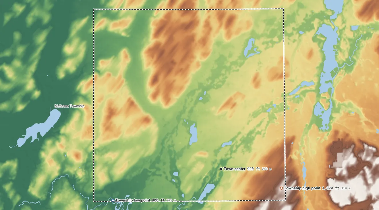 Topographic elevation map of Batavia Township, Michigan, shaded from 900 ft on the west side to 1,020 ft on the east side