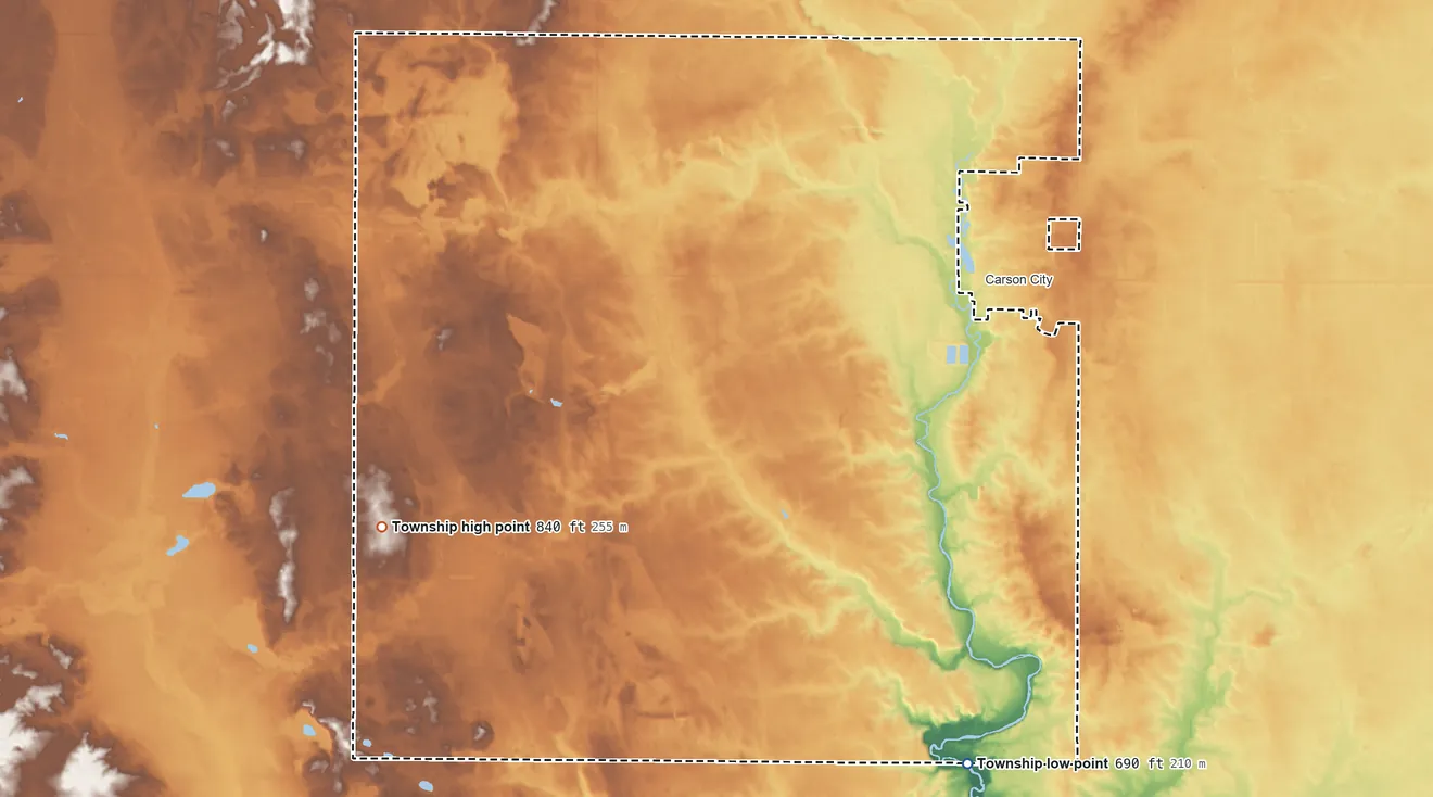 Topographic elevation map of Bloomer Township, Michigan, shaded from 690 ft on the south side to 840 ft on the west side