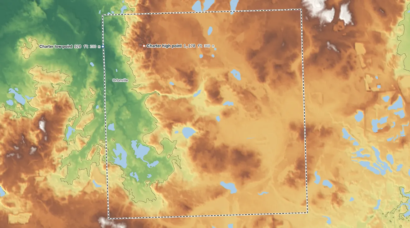Topographic elevation map of Brandon Township, Michigan, shaded from 920 ft on the northwest side to 1,170 ft on the northwest side