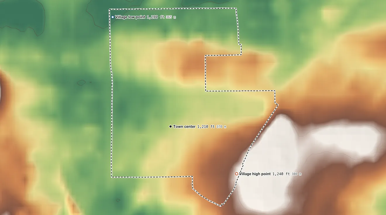 Topographic elevation map of Calumet, Michigan, shaded from 1,200 ft on the northwest side to 1,240 ft on the southeast side