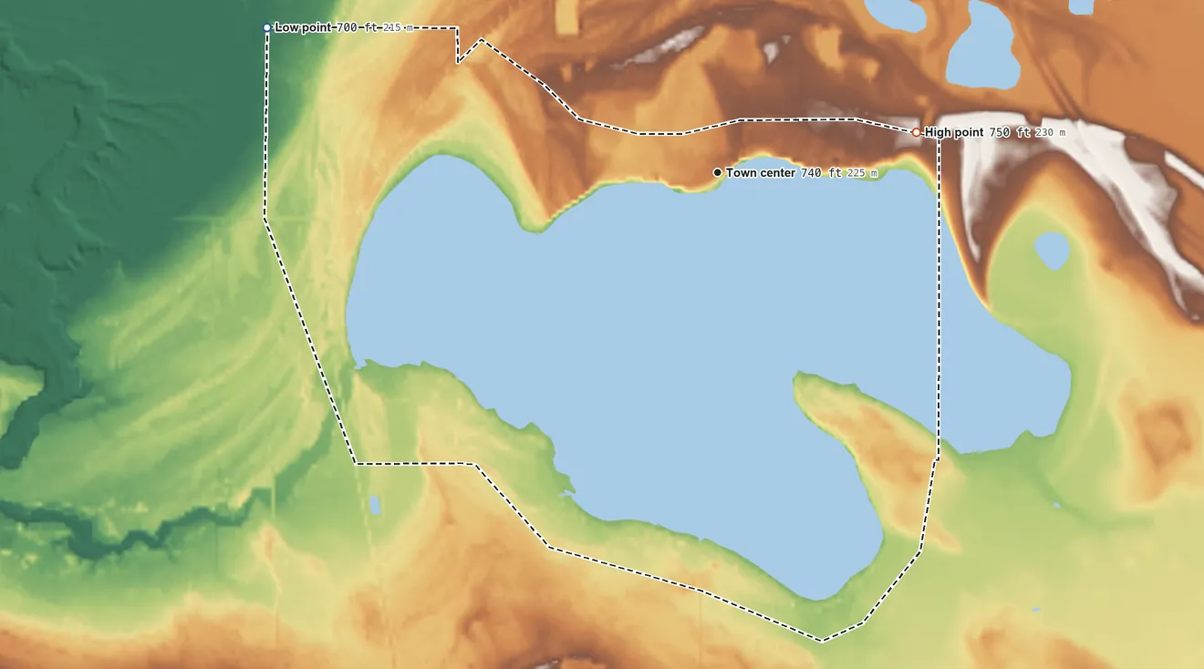 Topographic elevation map of Carp Lake, Michigan, shaded from 700 ft on the west side to 750 ft on the east side