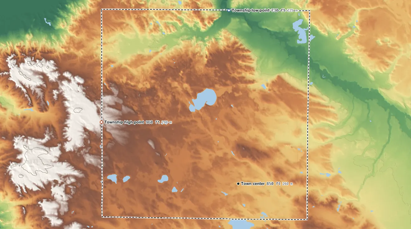 Topographic elevation map of Colfax Township, Oceana County, Michigan, shaded from 730 ft on the north side to 960 ft on the northwest side