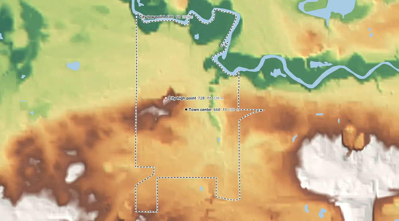 Topographic elevation map of Coloma, Michigan, shaded from 600 ft on the northwest side to 720 ft near the middle