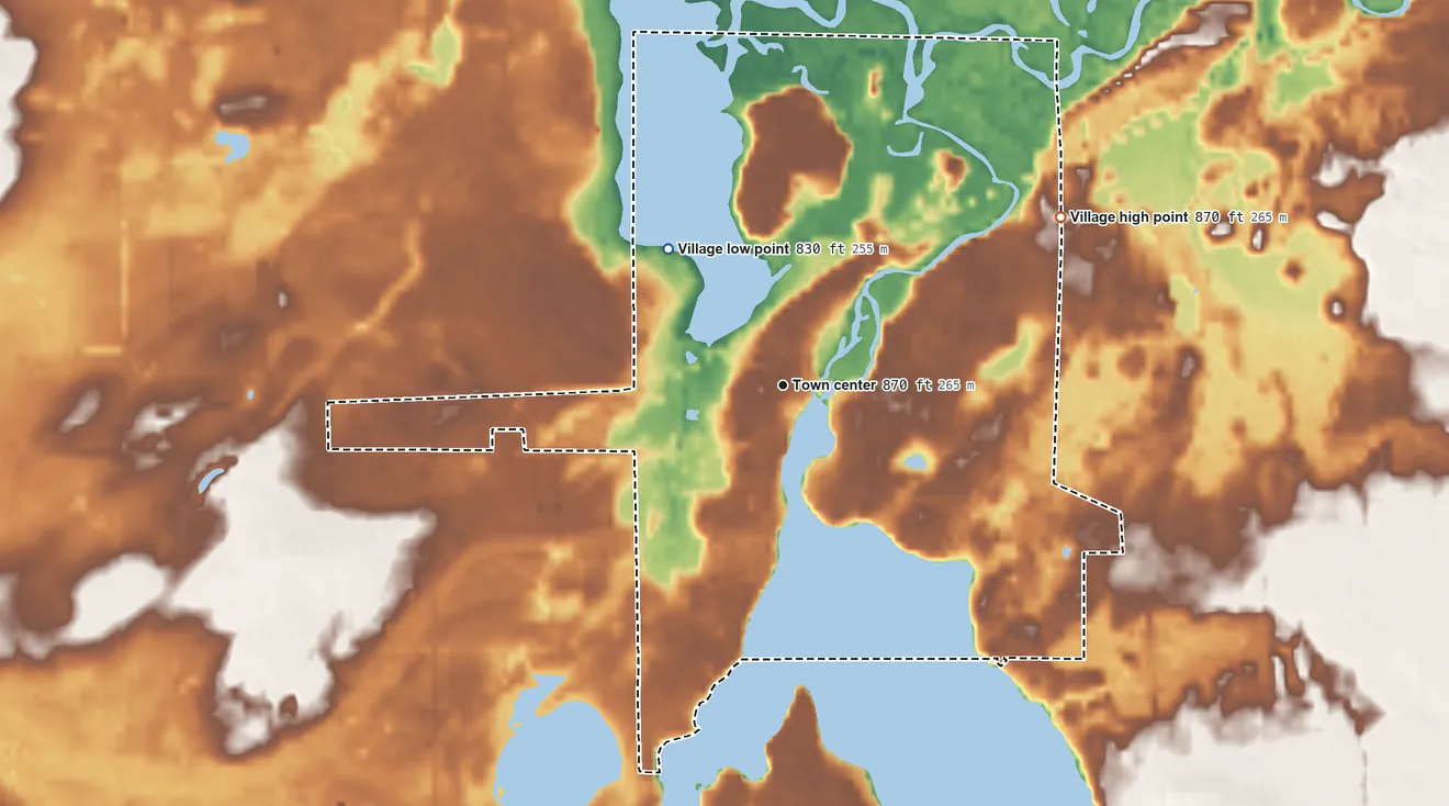 Topographic elevation map of Colon, Michigan, shaded from 830 ft on the northwest side to 870 ft on the northeast side