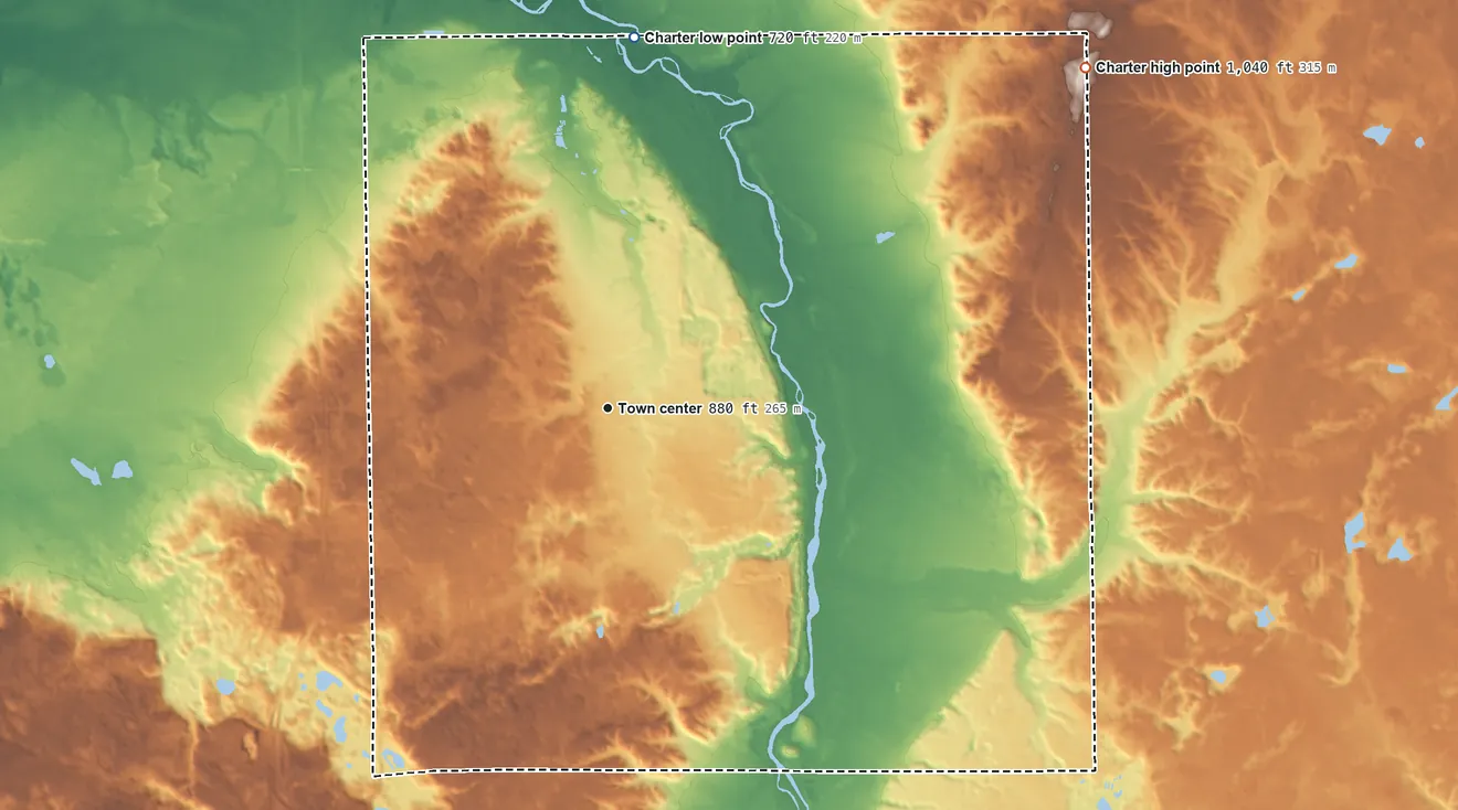 Topographic elevation map of Cooper Township, Michigan, shaded from 720 ft on the north side to 1,040 ft on the northeast side