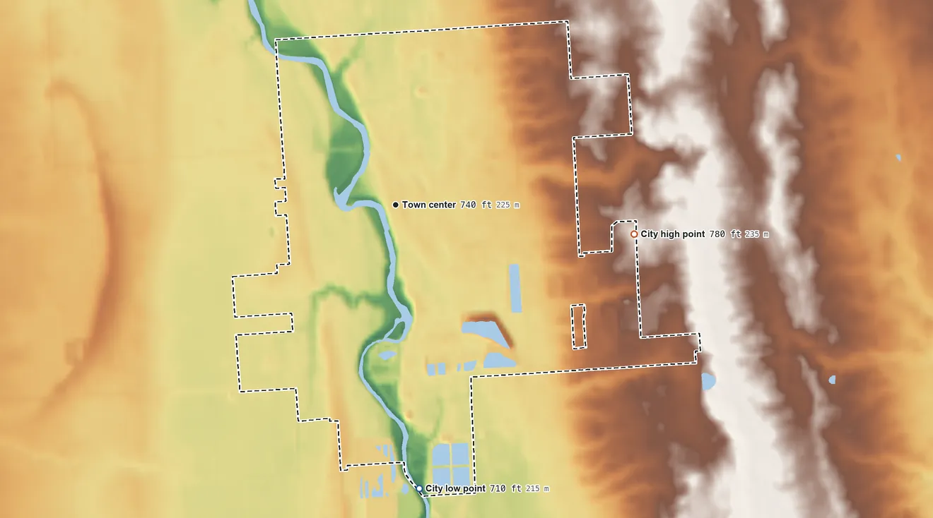 Topographic elevation map of Croswell, Michigan, shaded from 710 ft on the south side to 780 ft on the east side