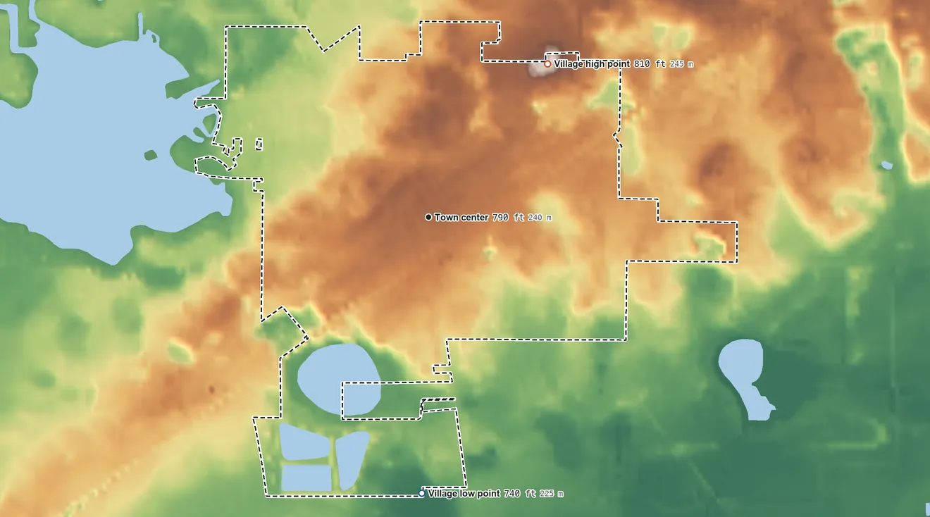 Topographic elevation map of Decatur, Michigan, shaded from 740 ft on the south side to 810 ft on the northeast side