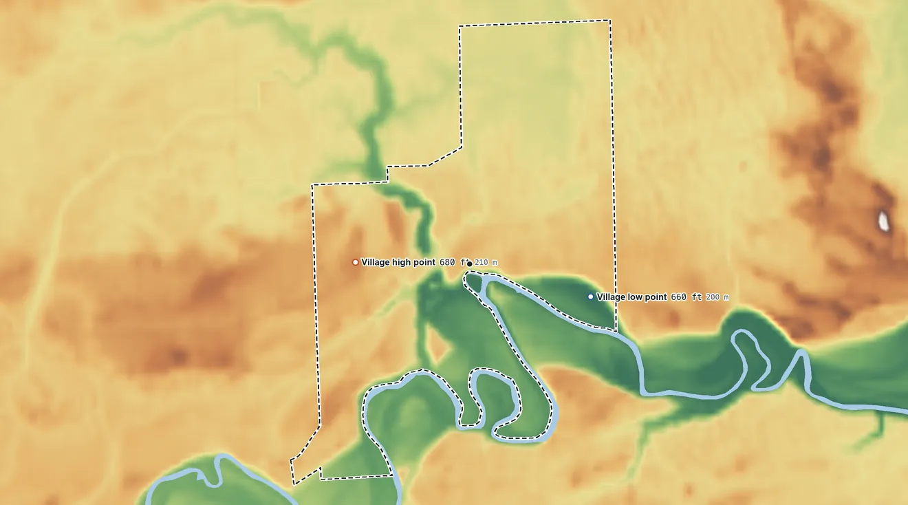 Topographic elevation map of Deerfield, Michigan, shaded from 660 ft on the east side to 680 ft on the west side