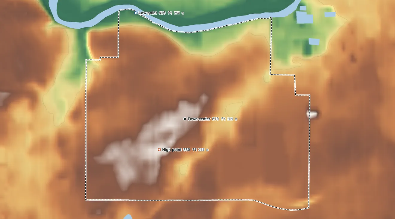 Topographic elevation map of Edgemont Park, Michigan, shaded from 810 ft on the northwest side to 880 ft on the southwest side