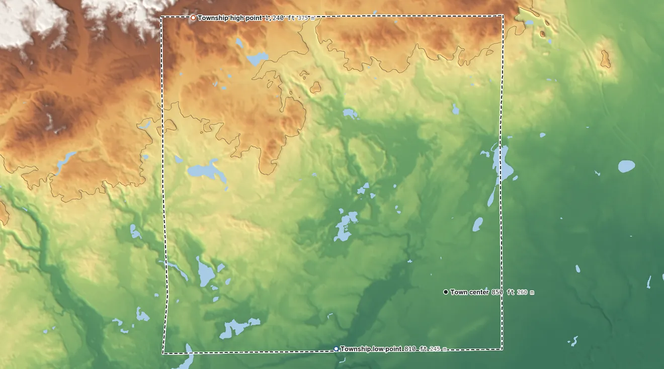 Topographic elevation map of Edwards Township, Michigan, shaded from 810 ft on the southwest side to 1,240 ft on the northwest side