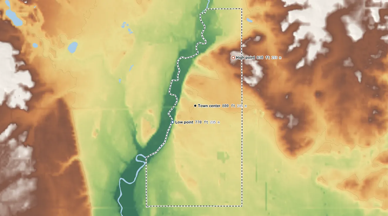 Topographic elevation map of Elm Hall, Michigan, shaded from 770 ft on the southwest side to 830 ft on the northeast side
