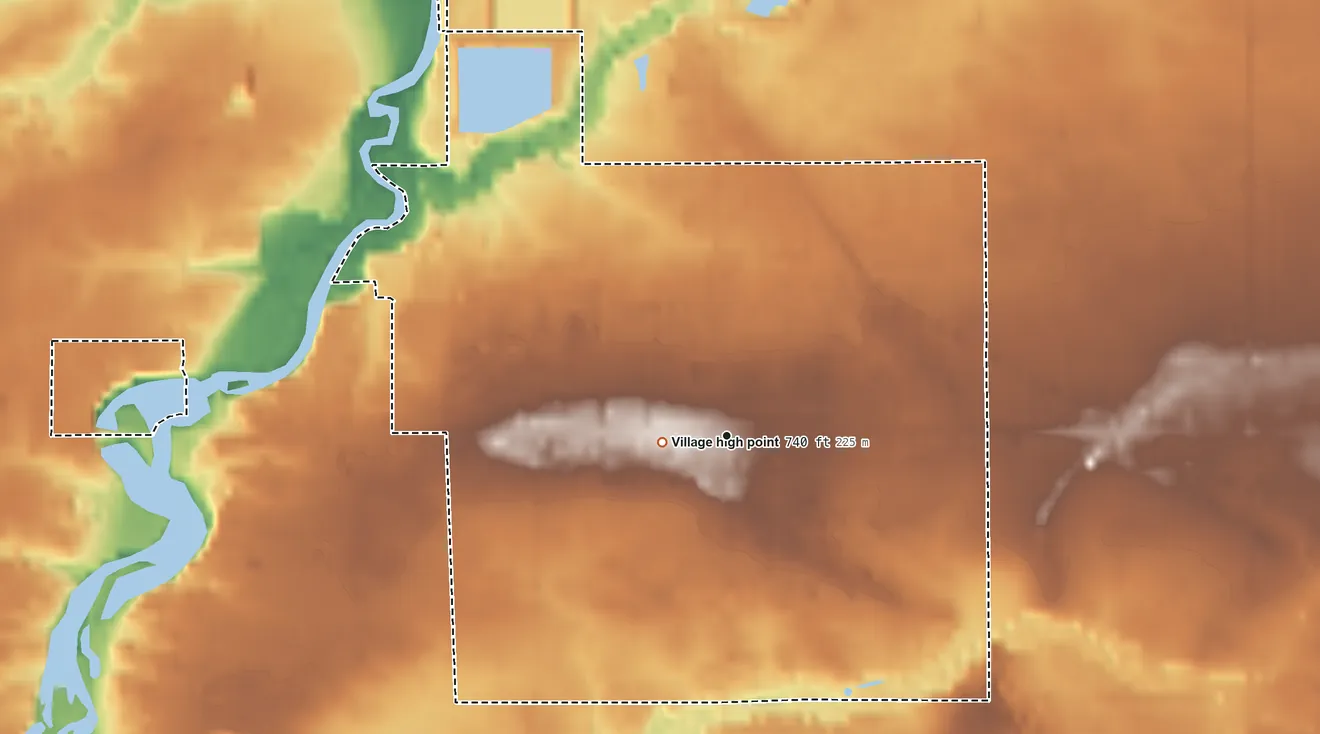 Topographic elevation map of Elsie, Michigan, shaded from 680 ft on the northwest side to 740 ft near the middle