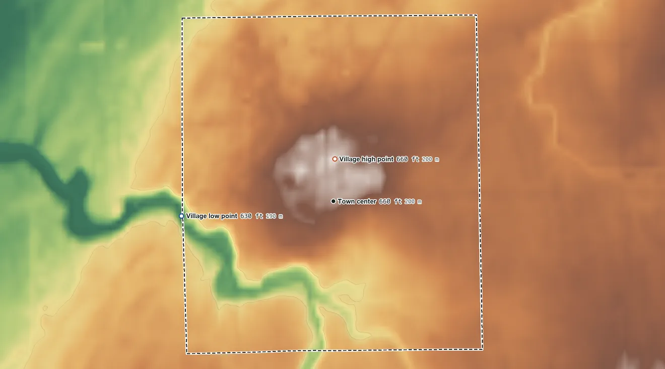 Topographic elevation map of Fairgrove, Michigan, shaded from 630 ft on the west side to 660 ft near the middle