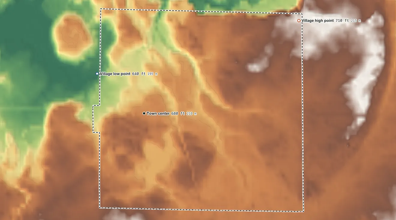 Topographic elevation map of Free Soil, Michigan, shaded from 640 ft on the northwest side to 710 ft on the northeast side