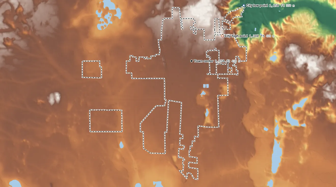 Topographic elevation map of Gaylord, Michigan, shaded from 1,150 ft on the northeast side to 1,380 ft on the northeast side