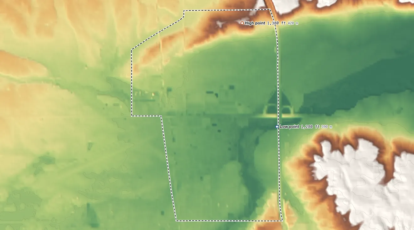 Topographic elevation map of Haring, Michigan, shaded from 1,280 ft on the east side to 1,380 ft on the north side