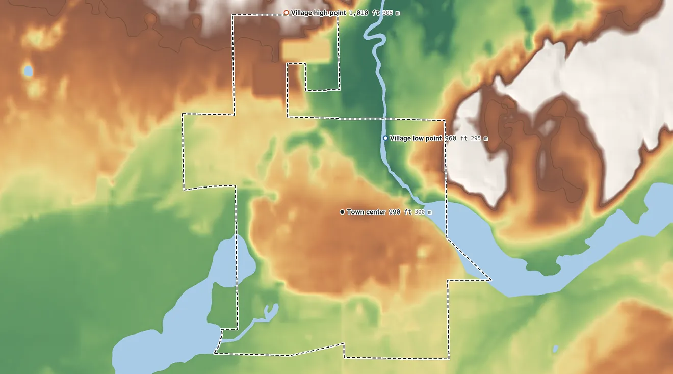 Topographic elevation map of Homer, Michigan, shaded from 960 ft on the northeast side to 1,010 ft on the north side