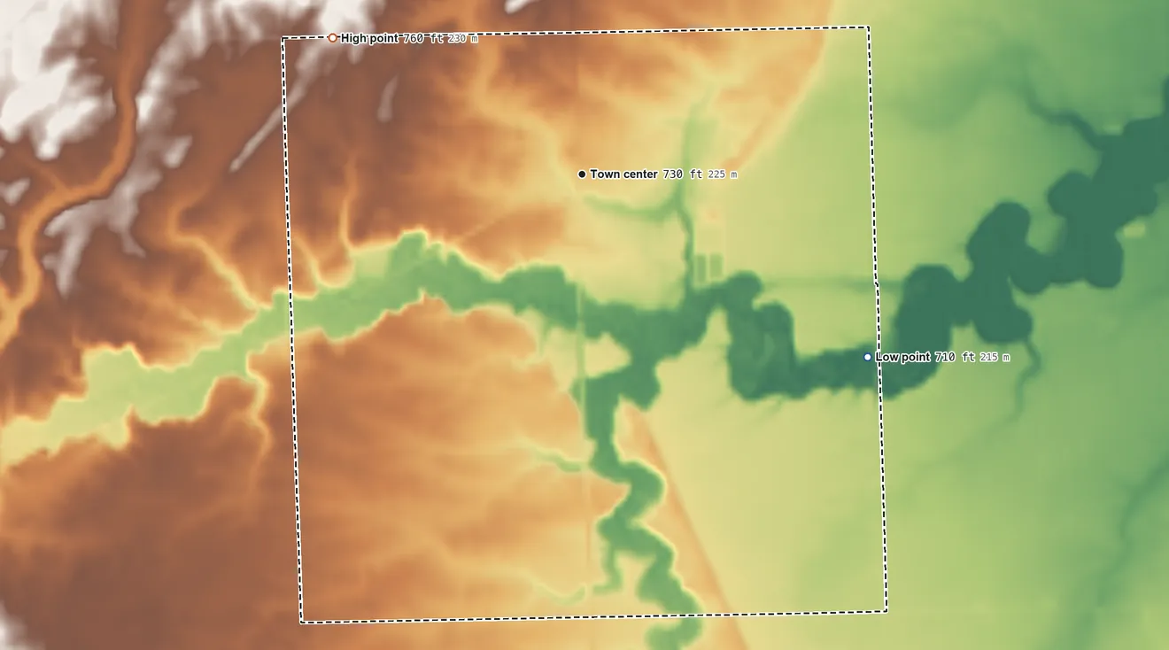 Topographic elevation map of Jasper, Michigan, shaded from 710 ft on the southeast side to 760 ft on the northwest side