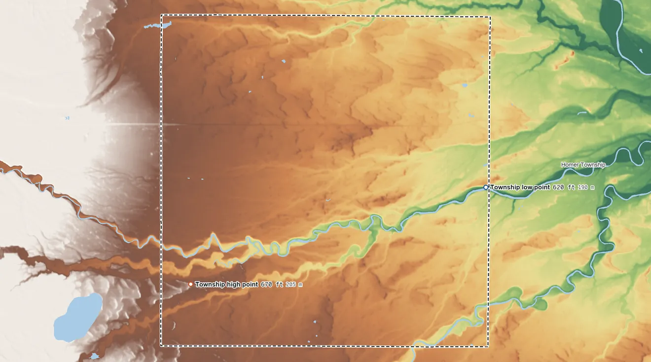 Topographic elevation map of Lee Township, Michigan, shaded from 620 ft on the east side to 670 ft on the southwest side