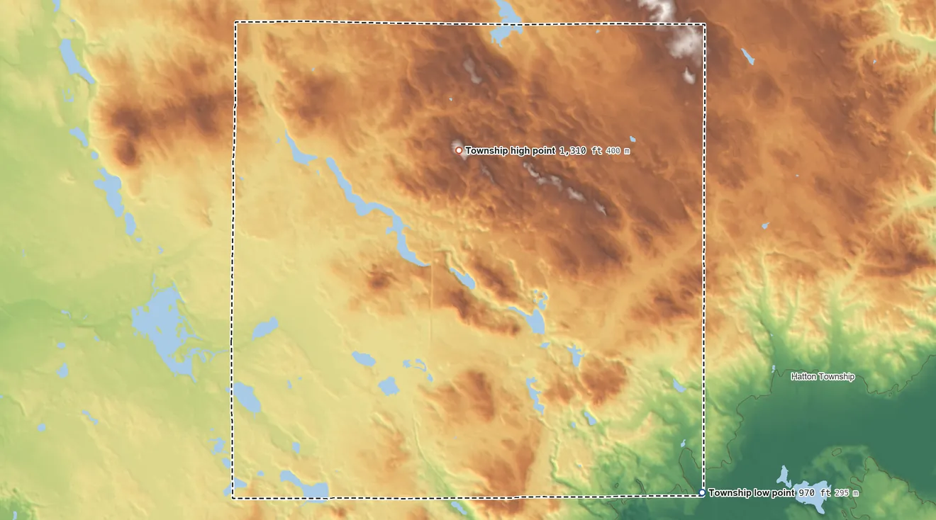 Topographic elevation map of Lincoln Township, Clare County, Michigan, shaded from 970 ft on the southeast side to 1,310 ft on the north side