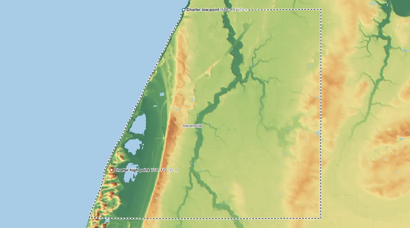 Topographic elevation map of Lincoln Township, Michigan, shaded from 580 ft on the northwest side to 770 ft on the southwest side