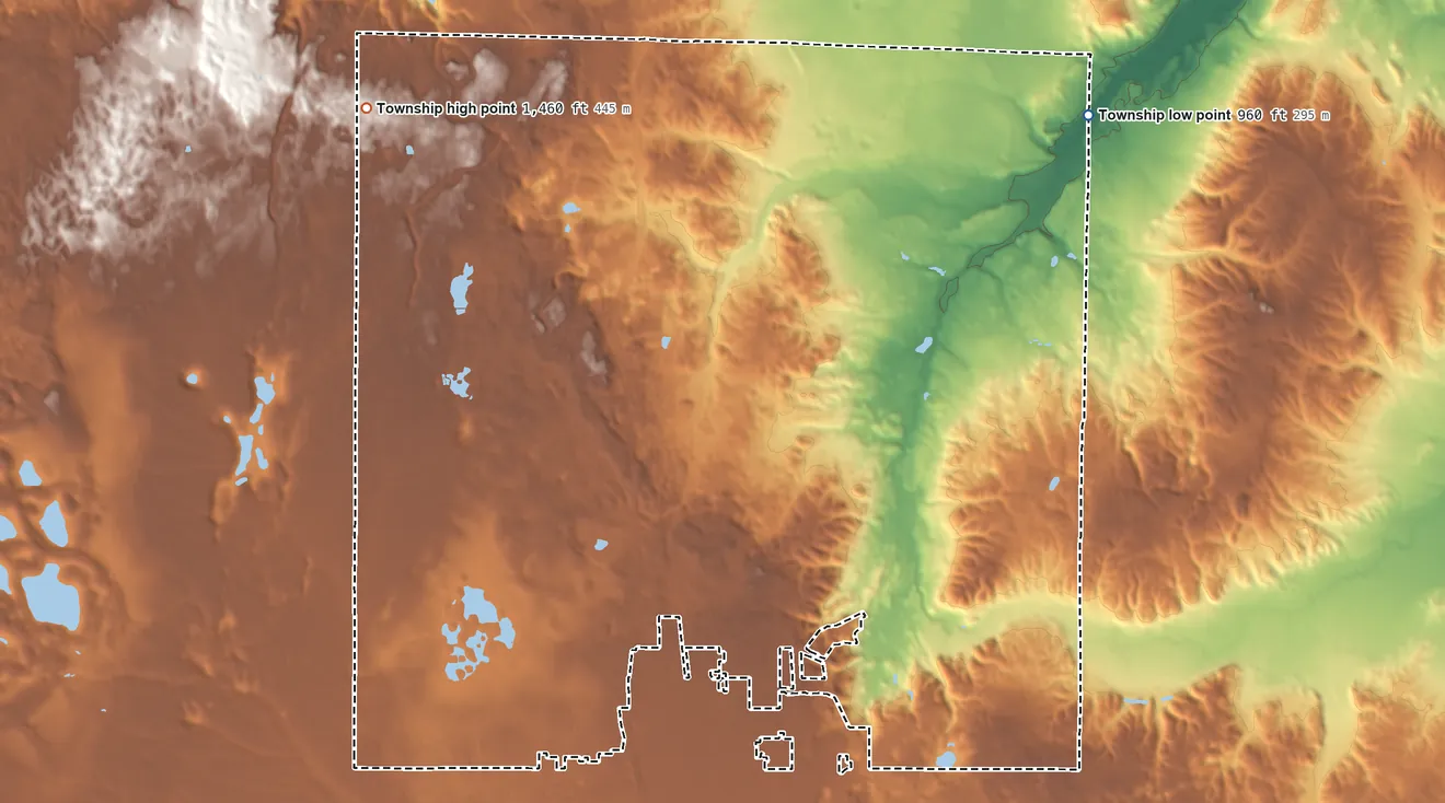Topographic elevation map of Livingston Township, Michigan, shaded from 960 ft on the northeast side to 1,460 ft on the northwest side