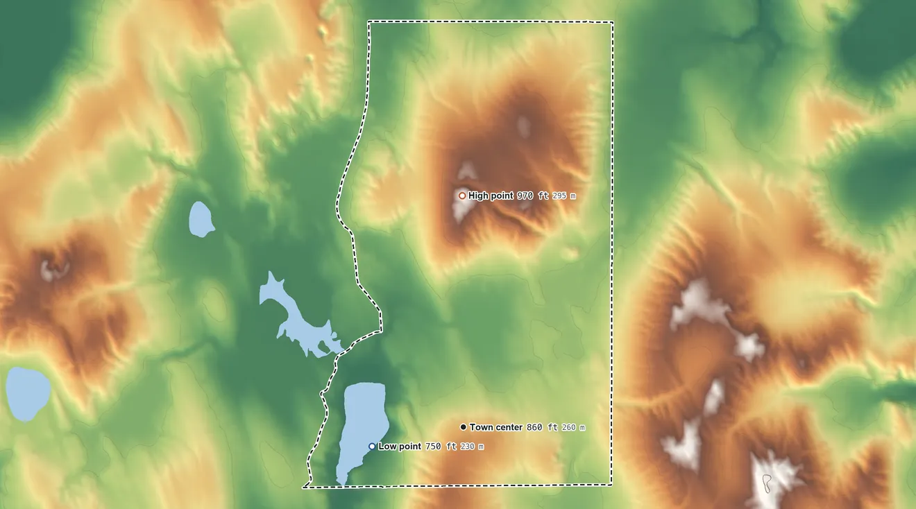Topographic elevation map of Lost Lake Woods, Michigan, shaded from 750 ft on the west side to 970 ft on the north side