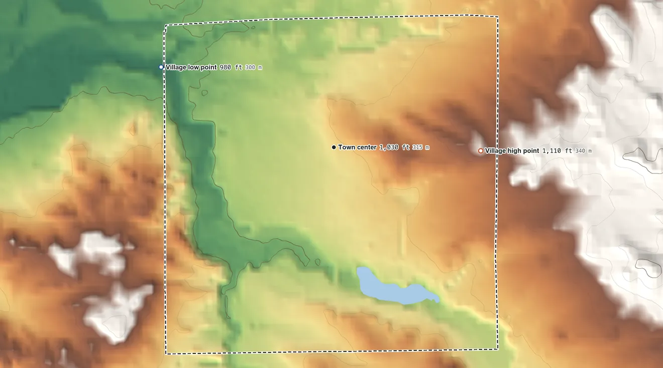 Topographic elevation map of Luther, Michigan, shaded from 980 ft on the northwest side to 1,110 ft on the east side
