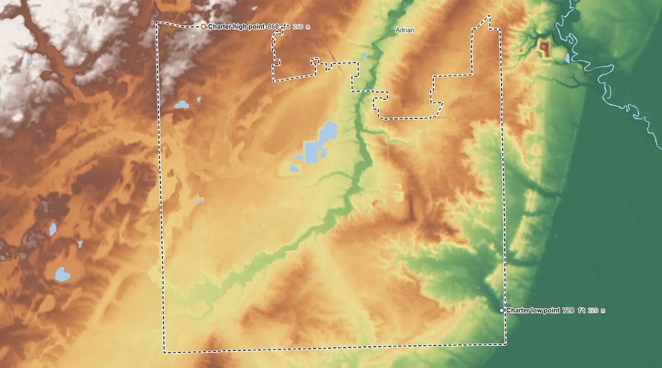 Topographic elevation map of Madison Township, Michigan, shaded from 720 ft on the southeast side to 860 ft on the northwest side