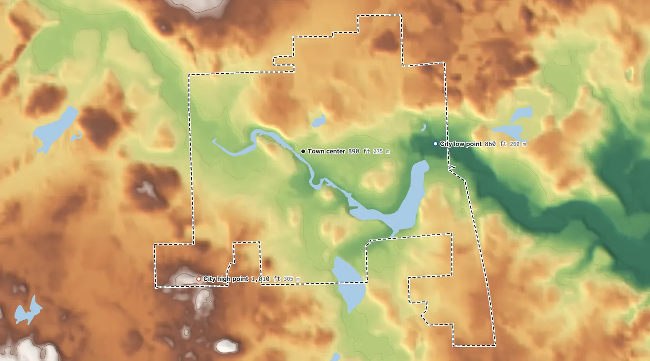 Topographic elevation map of Manchester, Michigan, shaded from 860 ft on the east side to 1,010 ft on the southwest side