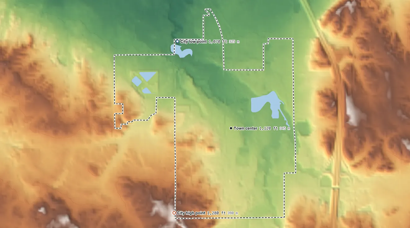 Topographic elevation map of Manton, Michigan, shaded from 1,070 ft on the northwest side to 1,280 ft on the southwest side