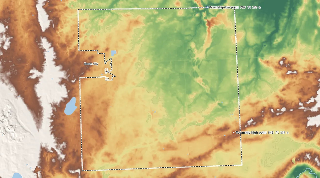 Topographic elevation map of Maple Valley Township, Sanilac County, Michigan, shaded from 780 ft on the northeast side to 840 ft on the southeast side
