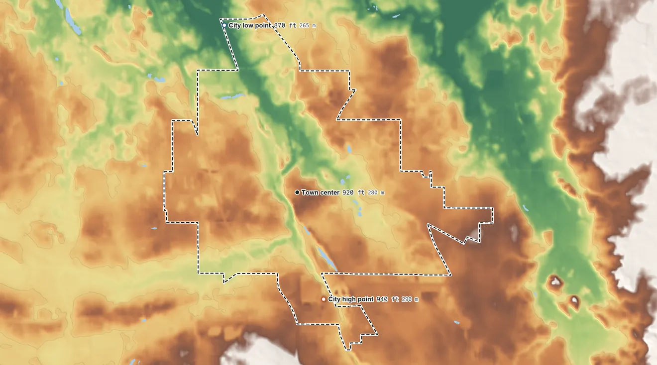 Topographic elevation map of Mason, Michigan, shaded from 870 ft on the northwest side to 940 ft on the south side