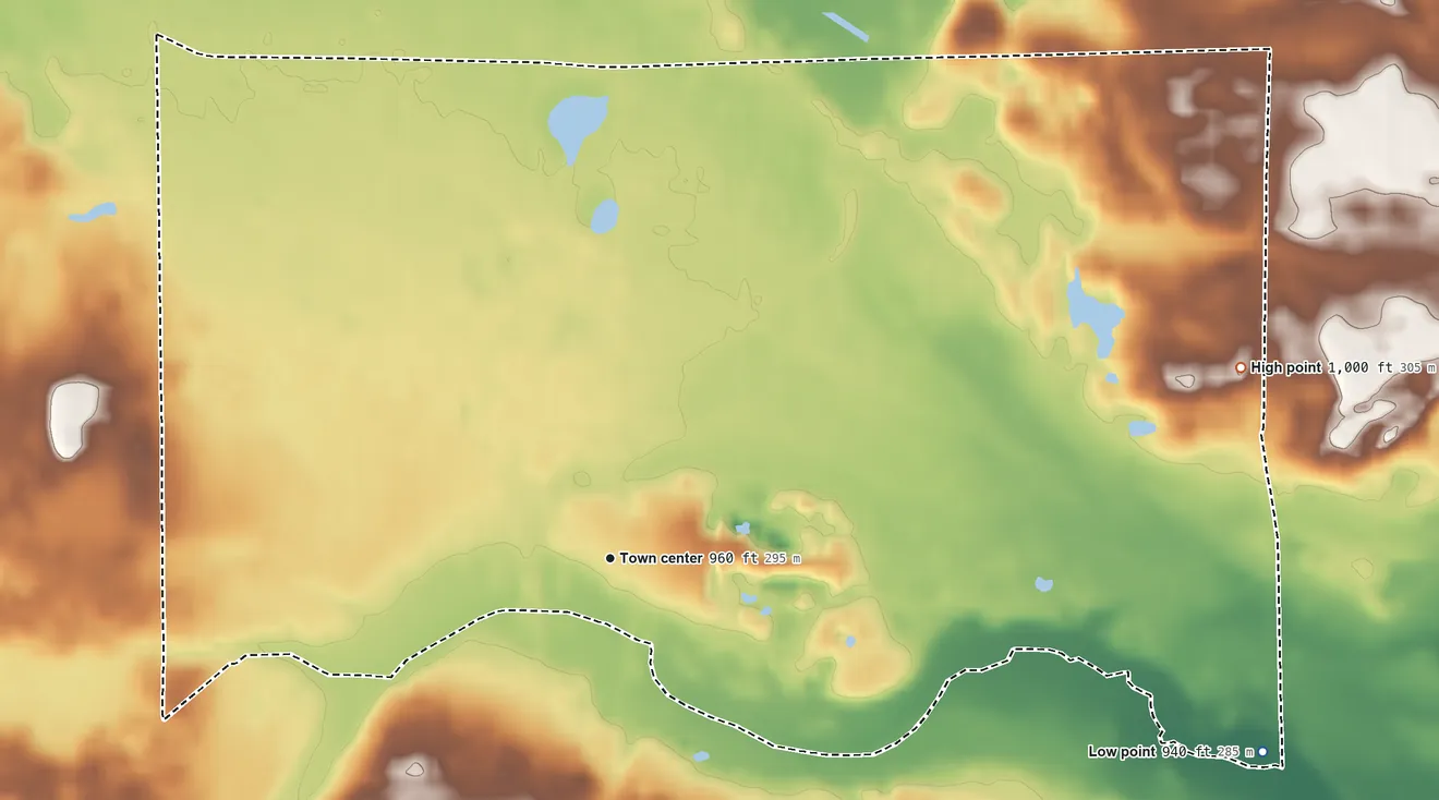 Topographic elevation map of Napoleon, Michigan, shaded from 940 ft on the east side to 1,000 ft on the east side