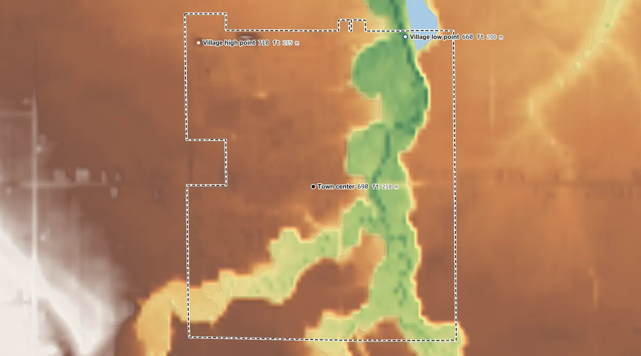 Topographic elevation map of New Lothrop, Michigan, shaded from 660 ft on the northeast side to 710 ft on the northwest side