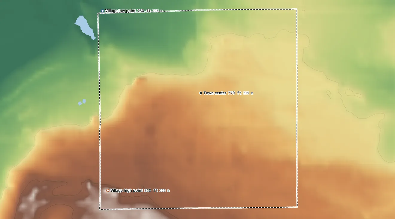Topographic elevation map of Newberry, Michigan, shaded from 730 ft on the northwest side to 810 ft on the southwest side