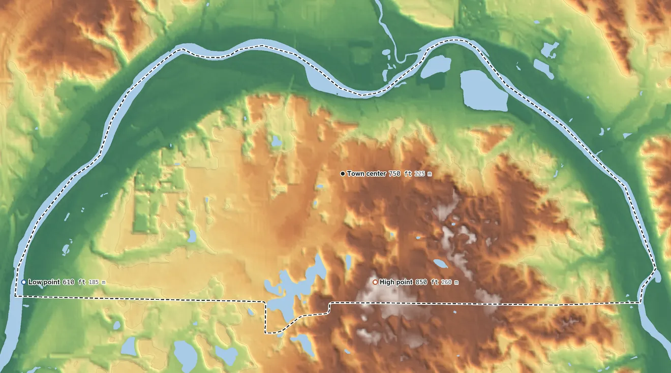 Topographic elevation map of Northview, Michigan, shaded from 610 ft on the west side to 850 ft on the south side