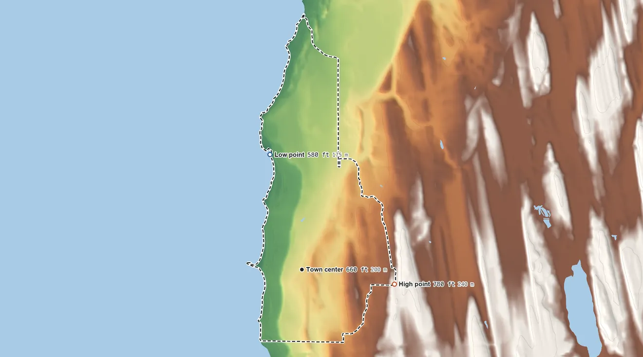 Topographic elevation map of Norwood, Michigan, shaded from 580 ft on the north side to 780 ft on the east side