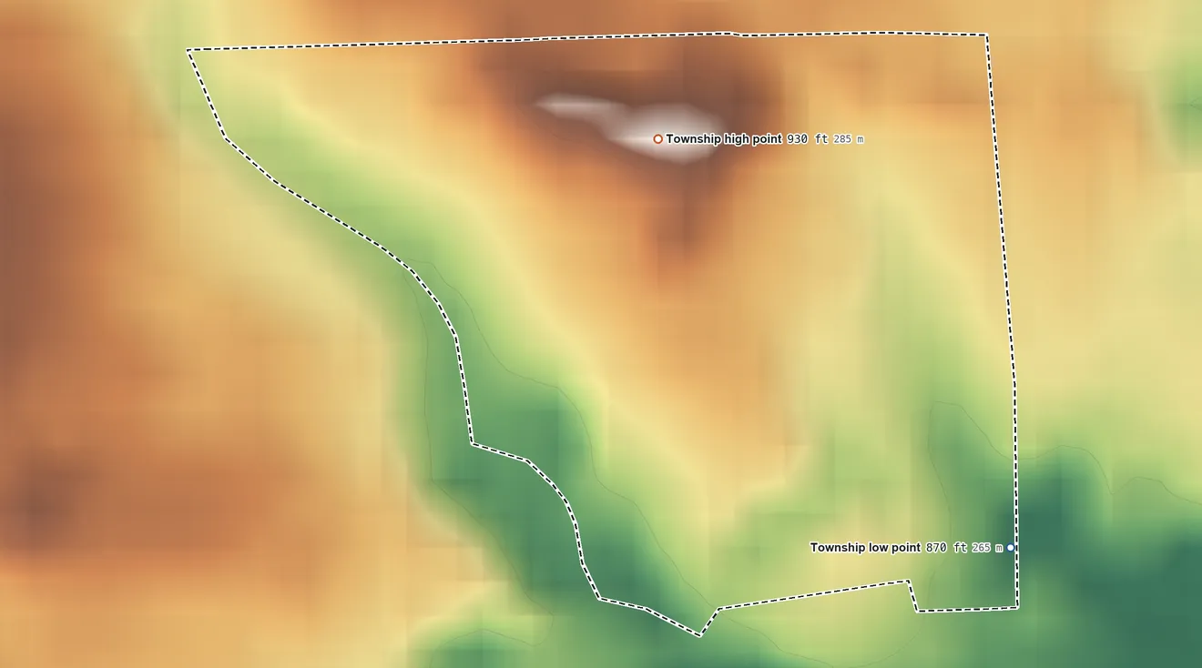 Topographic elevation map of Novi Township, Michigan, shaded from 870 ft on the southeast side to 930 ft on the north side